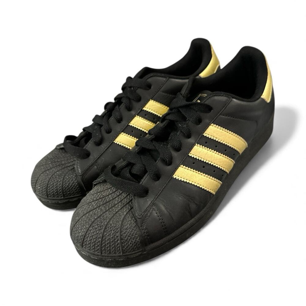 Adidas Superstar Originals Classic Clamshell Toe Sneakers Black+ Gold Men's 8.5